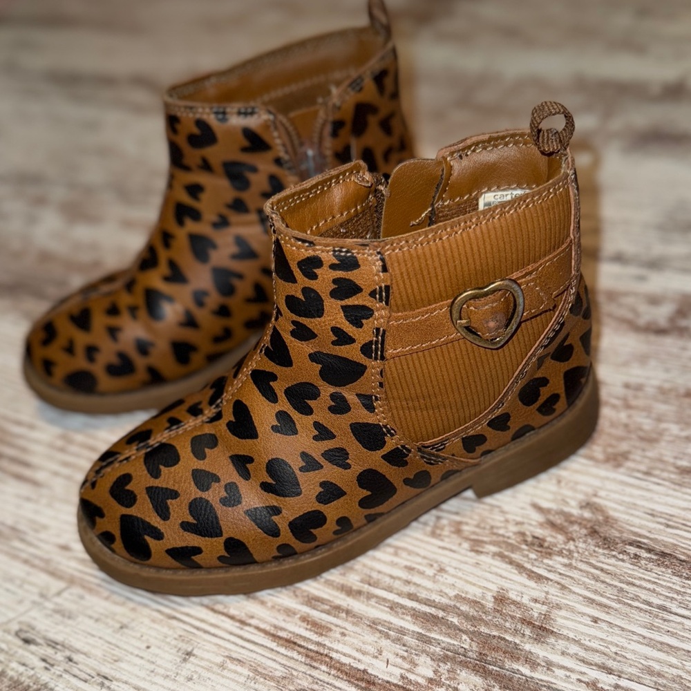 Carter's Brown Heart Pattern Kids Boots